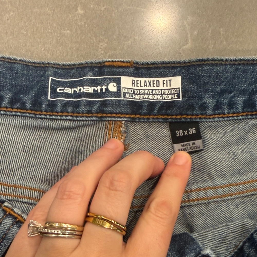 38x36 Carhartt Men’s Relaxed Indigo Blue Work Jeans - Picture 3 of 5